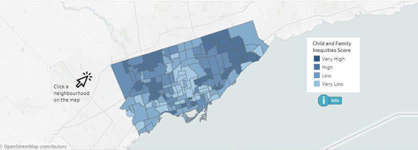 An interactive map showing child and family inequities in Toronto.