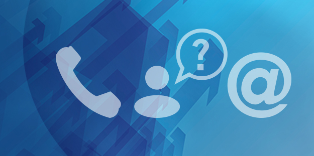 Abstract blue arrows with phone icon and person asking a question