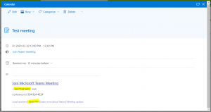 The Teams meeting details include dial in numbers