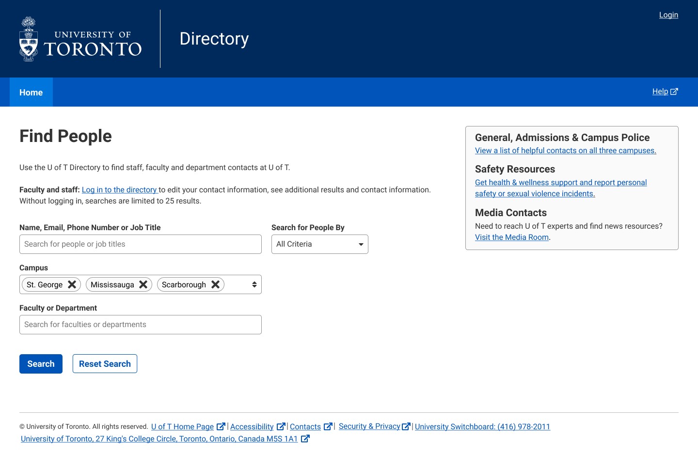 Screenshot of directory search capabilities