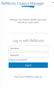 RefWorks login window