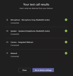 Screenshot of your test call results