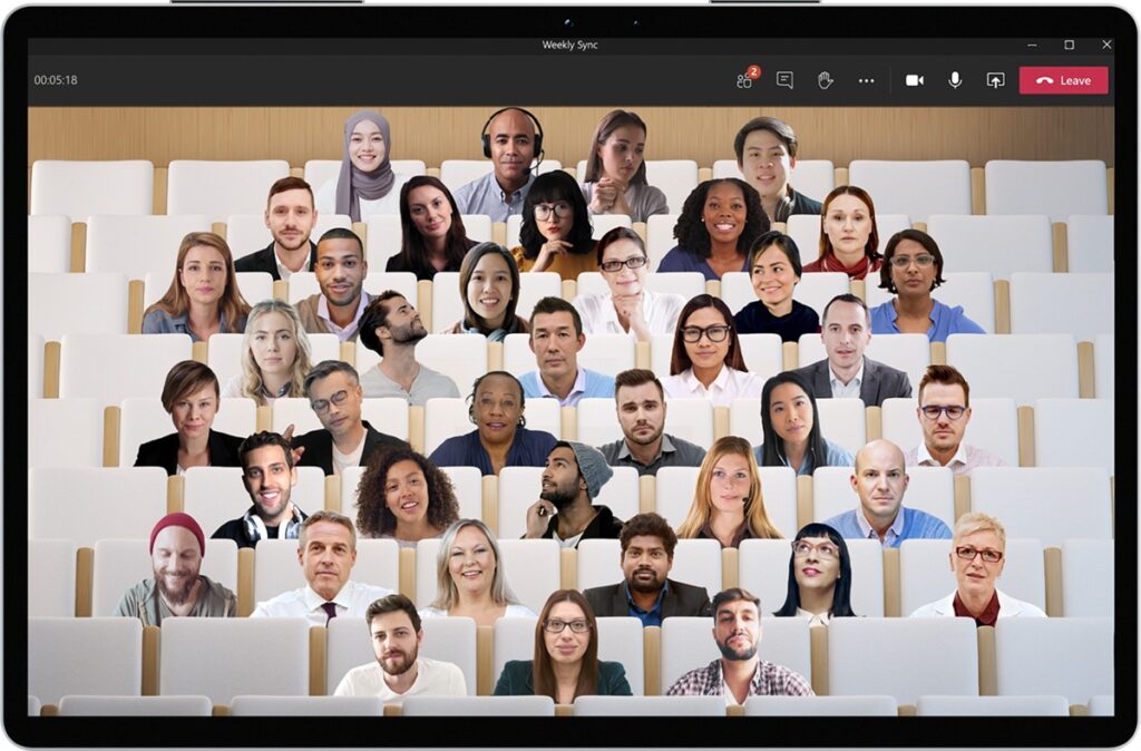 A group of people using Together Mode in Microsoft Teams.