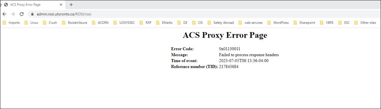 ROSI log in error that says "ACS Proxy Error Page"